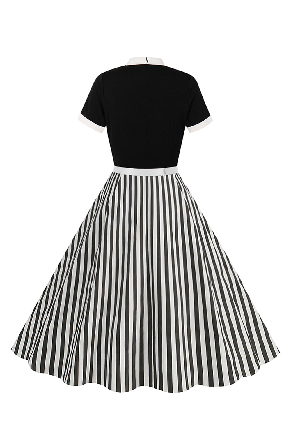 Robe trapèze noire à fines rayures, style années 1950, à manches courtes